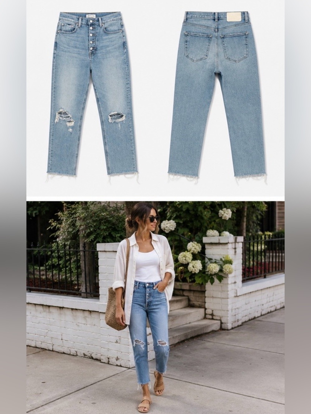 GRLFRND Piper High Rise Straight Distressed Jeans Light Wash Size 26